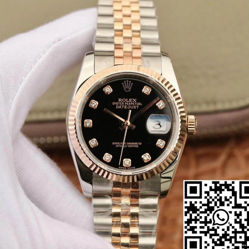 116231 Diamond Datejust Black Factory GM Rolex Dial 1129